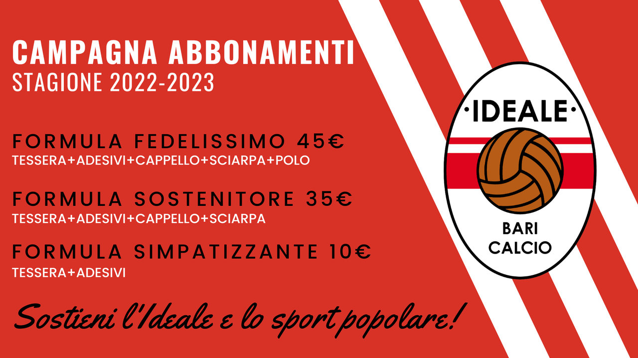 SOSTIENI L'IDEALE E LO SPORT POPOLARE: APERTURA CAMPAGNA ABBONAMENTI