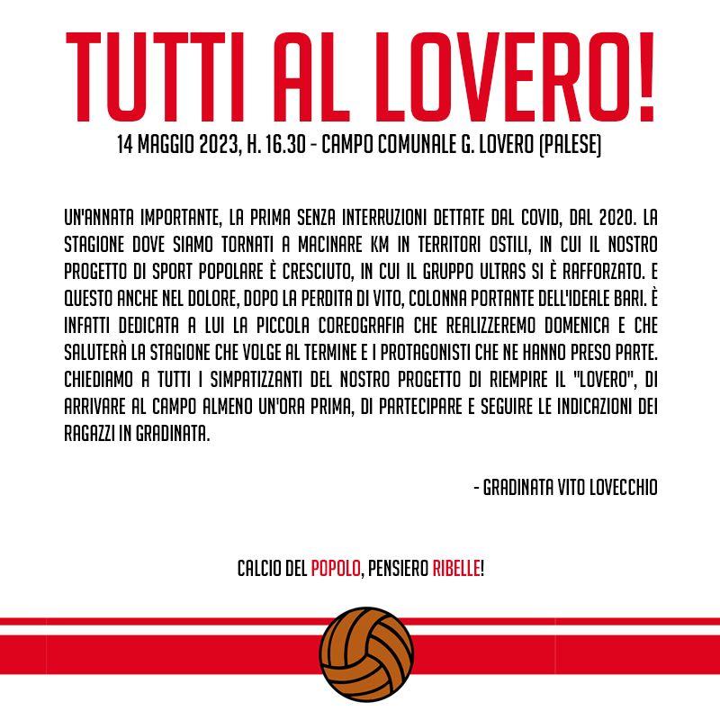 QUESTA DOMENICA TUTTI AL LOVERO PER TIFARE IDEALE BARI