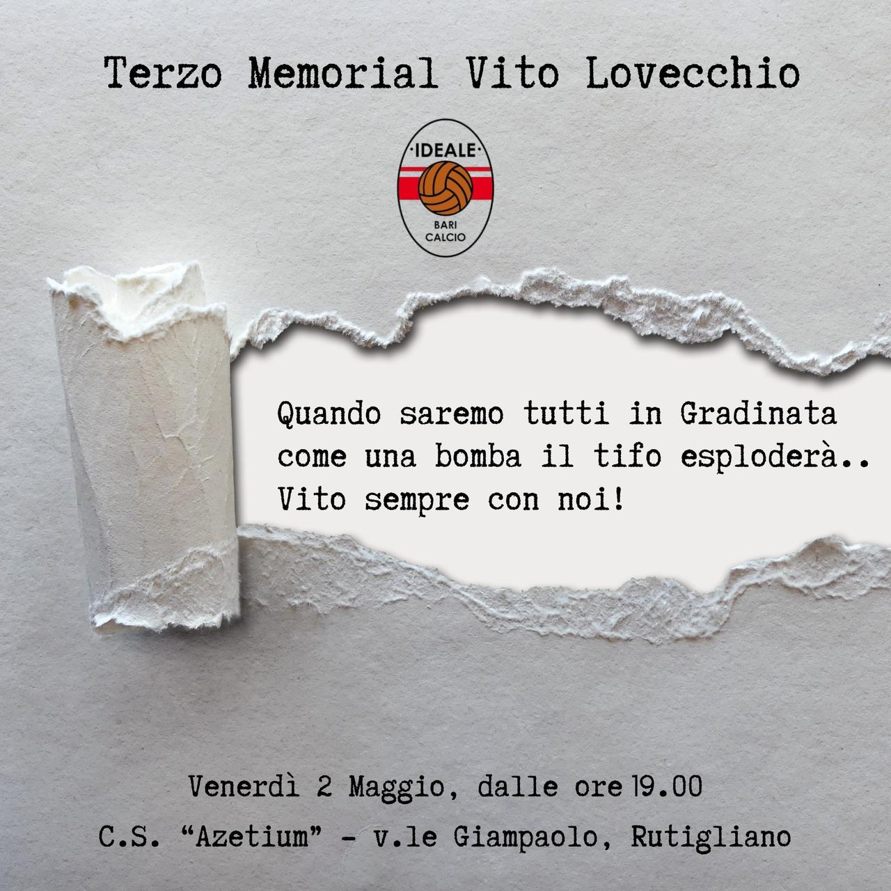 TERZO MEMORIAL VITO LOVECCHIO, QUESTO VENERDI' A RUTIGLIANO