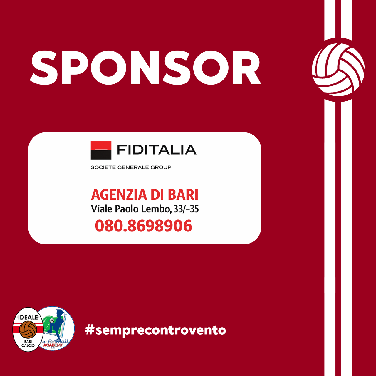 FIDITALIA - AG. BARI VIA LEMBO NUOVO MAIN SPONSOR DELLA NOSTRA ASSOCIAZIONE